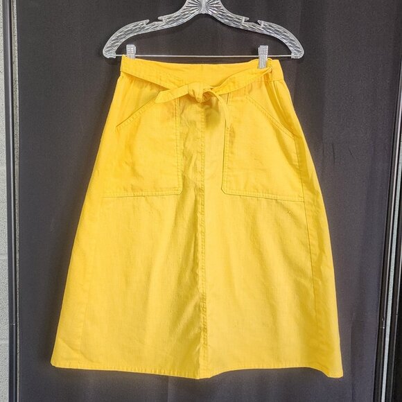 Vintage Koret of California Yellow Wrap Skirt Tie Waist Pockets A-Line Midi - Picture 1 of 11